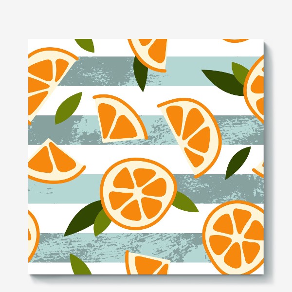 Холст «Мандарины, апельсины. Летний цитрусовый паттерн»