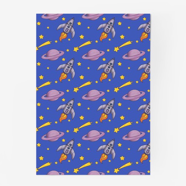 Постер «Детский паттерн «Космос. Ракета. Звёзды»»