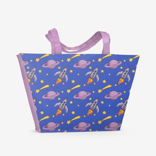 Пляжная сумка &laquo;Детский паттерн «Космос. Ракета. Звёзды»&raquo;