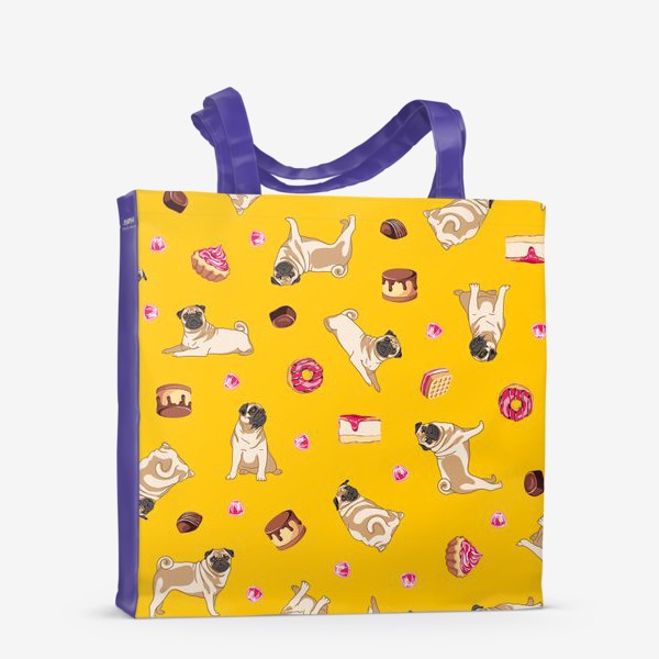 Сумка-шоппер «Pug and Sweets, yellow background»