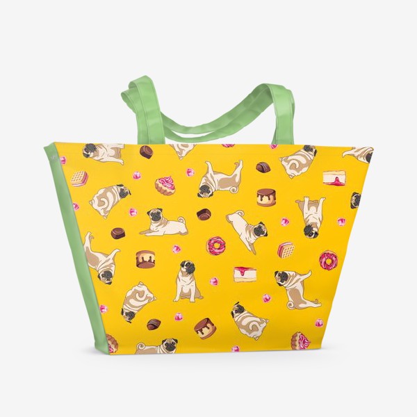 Пляжная сумка «Pug and Sweets, yellow background»