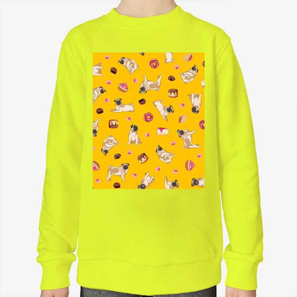 Свитшот «Pug and Sweets, yellow background»