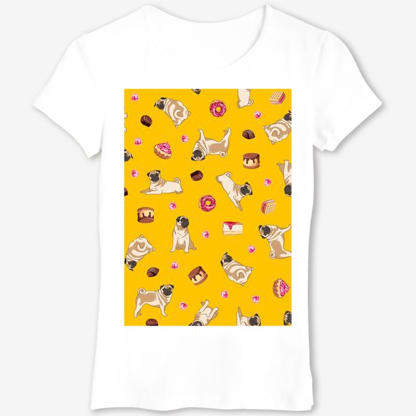 Футболка «Pug and Sweets, yellow background»