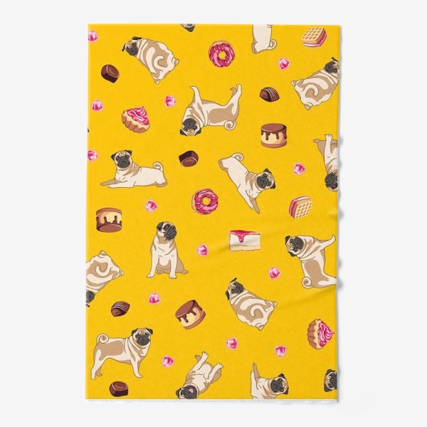 Полотенце «Pug and Sweets, yellow background»