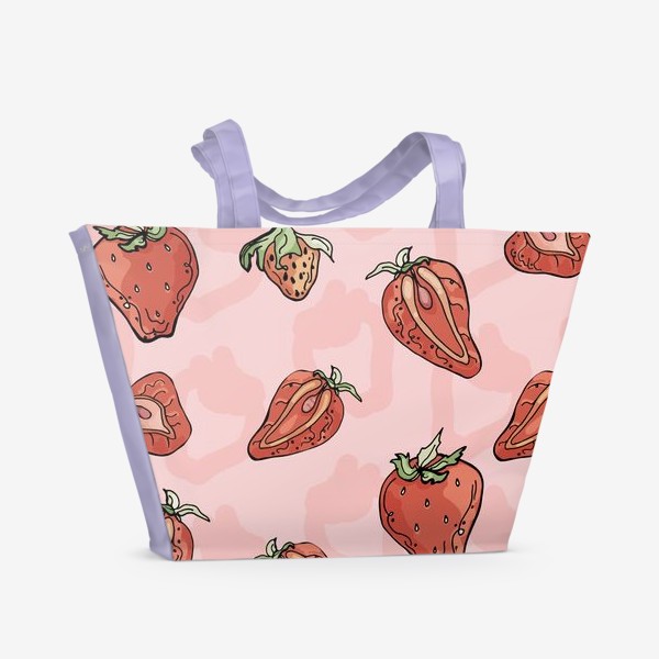 Пляжная сумка «Клубничный паттерн с розовыми тенями»