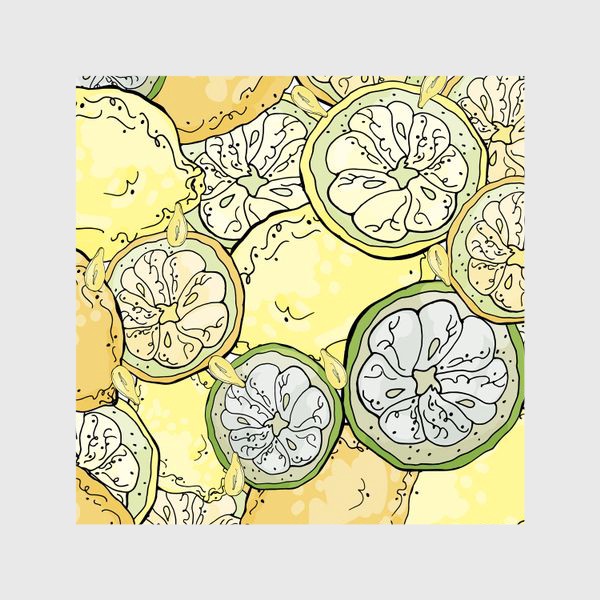 Шторы &laquo;Насыщенный паттерн с плодами, дольками и семечками лимона&raquo;