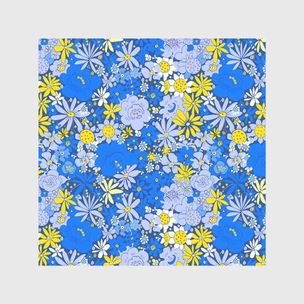 Скатерть «Цветочный хоровод в голубом, синем, белом и жёлтом»