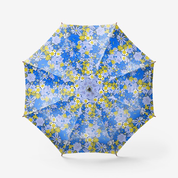 Зонт «Цветочный хоровод в голубом, синем, белом и жёлтом»