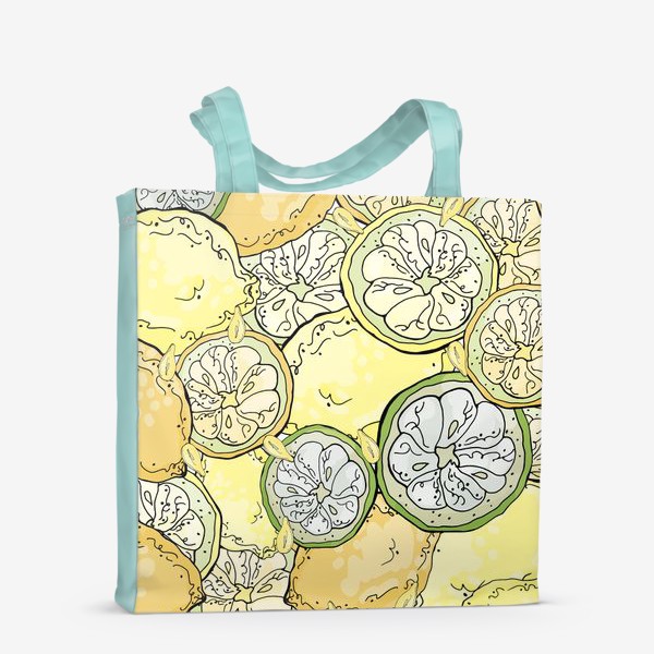 Сумка-шоппер «Насыщенный паттерн с плодами, дольками и семечками лимона»