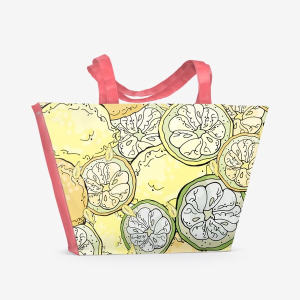 Пляжная сумка «Насыщенный паттерн с плодами, дольками и семечками лимона»