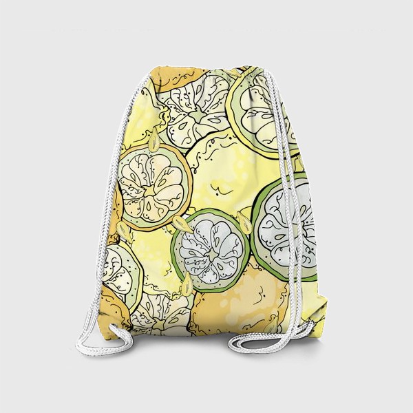 Рюкзак «Насыщенный паттерн с плодами, дольками и семечками лимона»