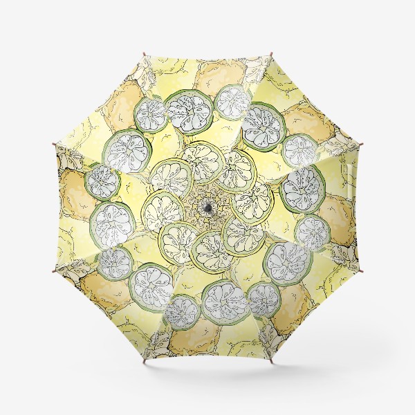 Зонт «Насыщенный паттерн с плодами, дольками и семечками лимона»