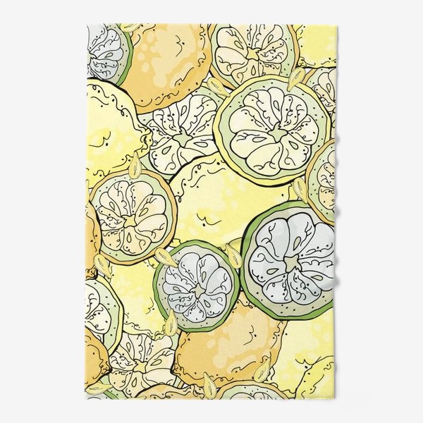 Полотенце &laquo;Насыщенный паттерн с плодами, дольками и семечками лимона&raquo;