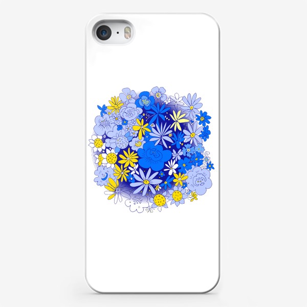Чехол iPhone «Цветочный хоровод в голубом, синем, белом и жёлтом»