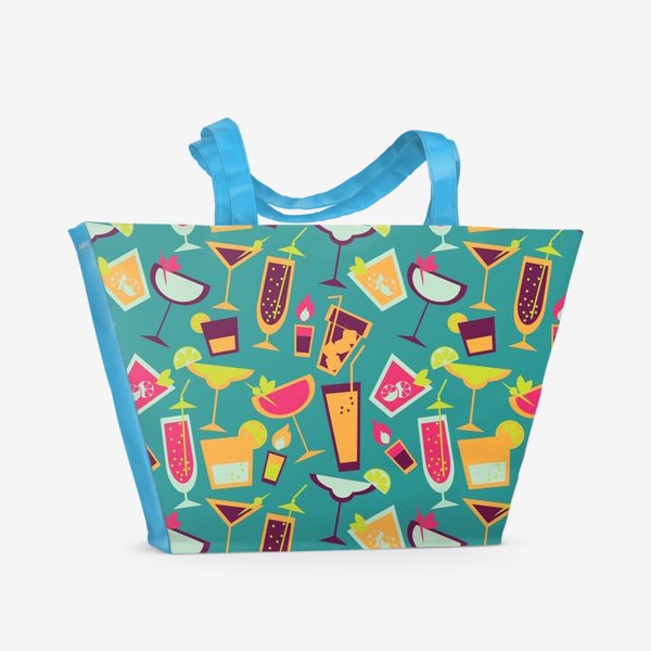Пляжная сумка «Яркий паттерн с коктейлями для летней вечеринки»