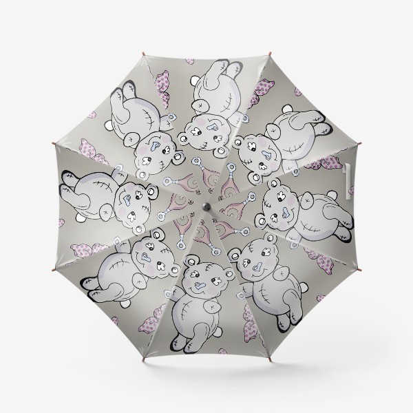 Зонт &laquo;Детский паттерн с плюшевыми мишками, бантами и погремушками &raquo;