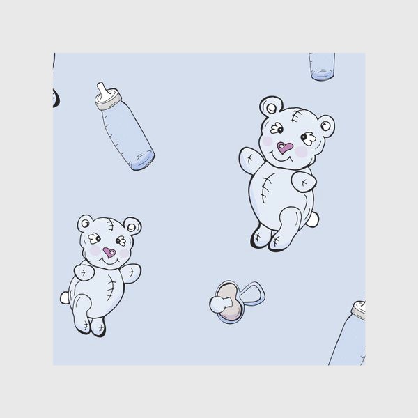Скатерть «Детский паттерн с плюшевыми мишками, сосками и бутылочками»