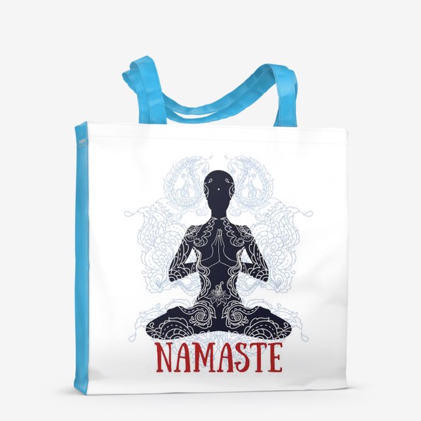 Сумка-шоппер «namaste, принт с человеком в позе лотоса и индийским орнаментом»