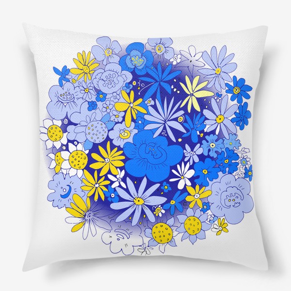 Подушка «Цветочный хоровод в голубом, синем, белом и жёлтом»
