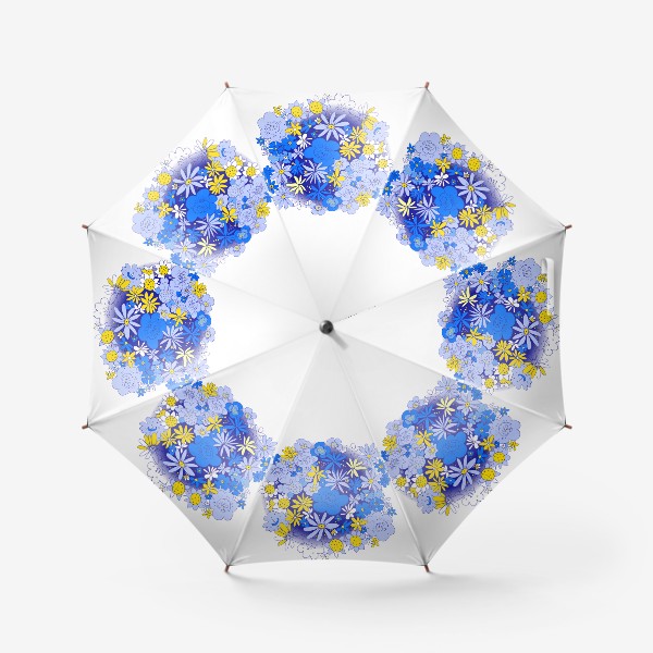 Зонт «Цветочный хоровод в голубом, синем, белом и жёлтом»