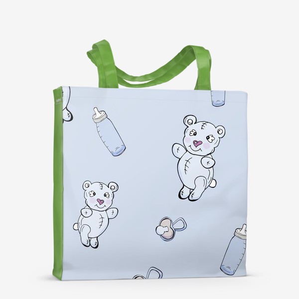 Сумка-шоппер «Детский паттерн с плюшевыми мишками, сосками и бутылочками»