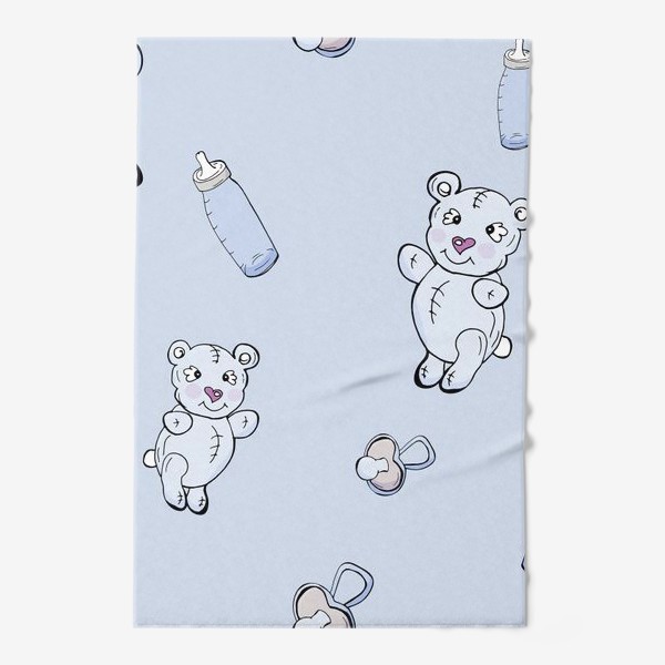 Полотенце «Детский паттерн с плюшевыми мишками, сосками и бутылочками»