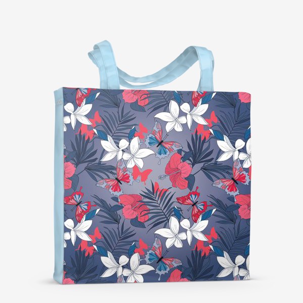 Сумка-шоппер «Паттерн с тропическими цветами и бабочками»
