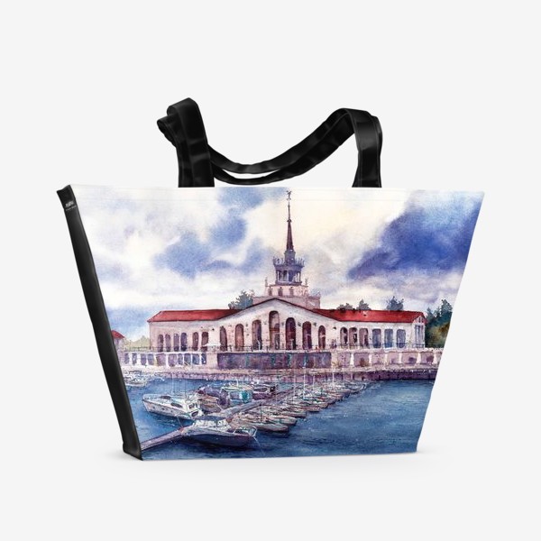 Пляжная сумка «Сочи. Морской Порт, акварельный пейзаж.»