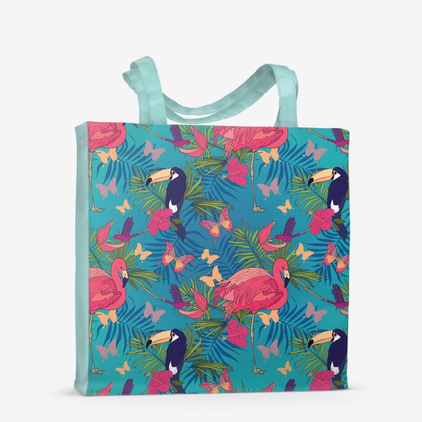 Сумка-шоппер «Паттерн с тропическими птицами и пальмовыми листьями»