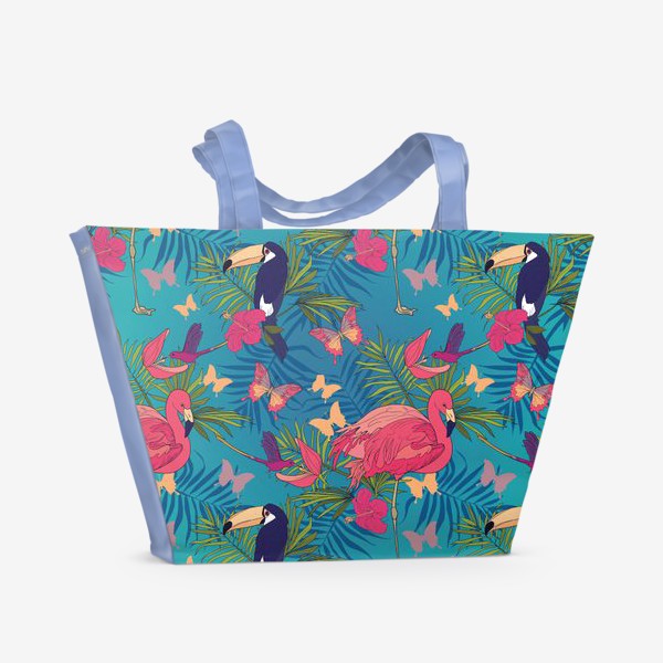 Пляжная сумка &laquo;Паттерн с тропическими птицами и пальмовыми листьями&raquo;