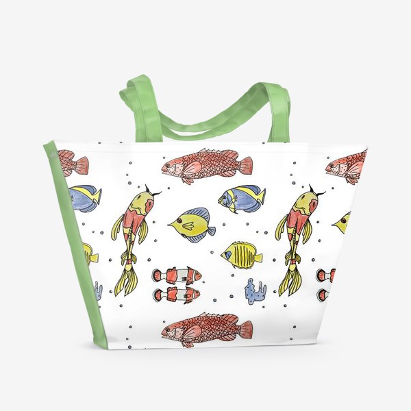 Пляжная сумка «Рыбки на белом фоне Паттерн Подарок для рыбака»