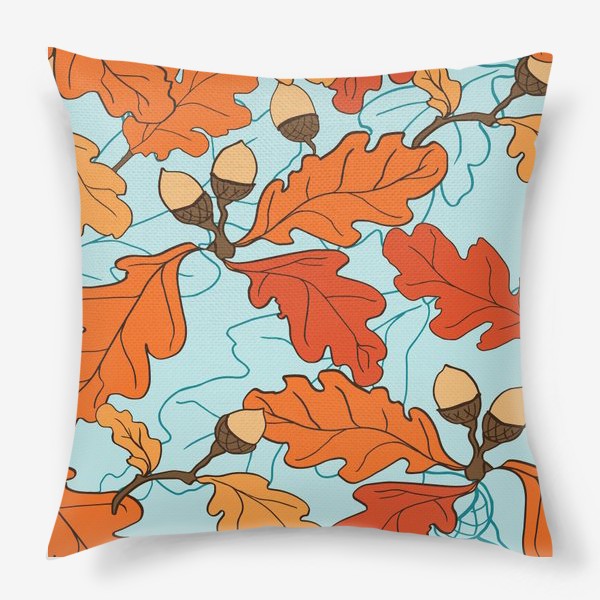 Подушка &laquo;Осенний паттерн с желудями и дубовыми листьями&raquo;
