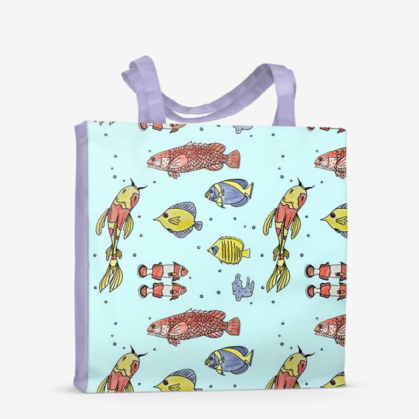 Сумка-шоппер «Рыбки на голубом фоне Паттерн Подарок для рыбака»