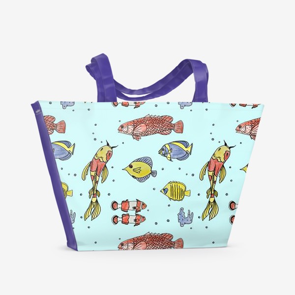 Пляжная сумка «Рыбки на голубом фоне Паттерн Подарок для рыбака»