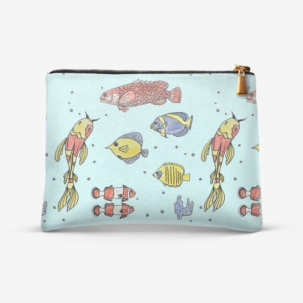 Косметичка «Рыбки на голубом фоне Паттерн Подарок для рыбака»