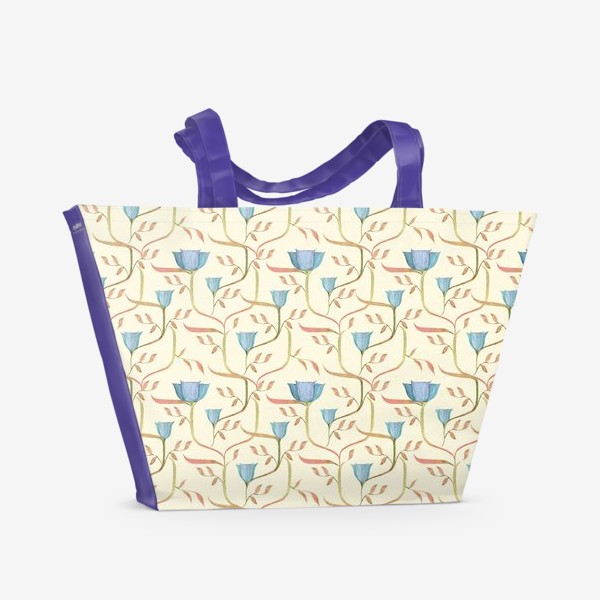 Пляжная сумка &laquo;Сказочный сад. Узор с цветами на переплетающихся стеблях.&raquo;