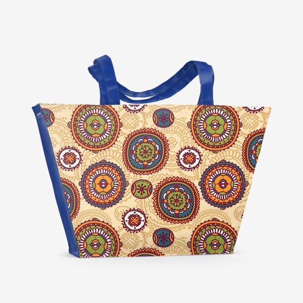 Пляжная сумка «Паттерн с мандалами, орнамент в этническом стиле»