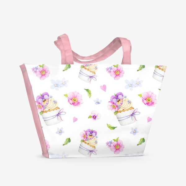 Пляжная сумка «капкейк с цветами»