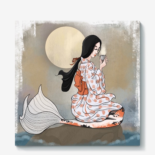 Холст «Японская русалочка Кои за Чайной церемонией»