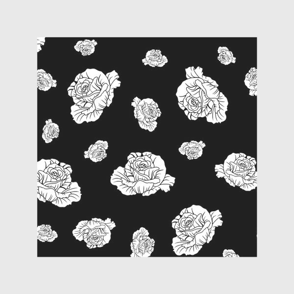 Скатерть «Бутоны белых роз на черном»