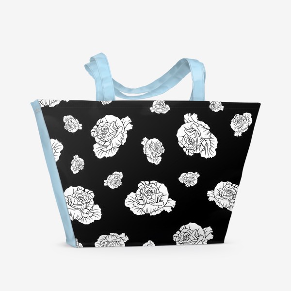 Пляжная сумка «Бутоны белых роз на черном»