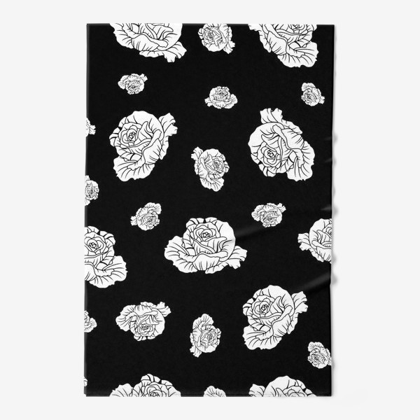 Полотенце «Бутоны белых роз на черном»