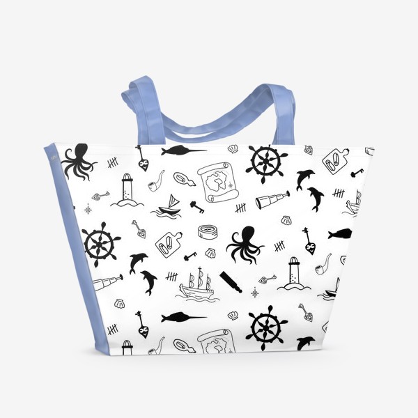 Пляжная сумка «Пиратский морской черно-белый паттерн »
