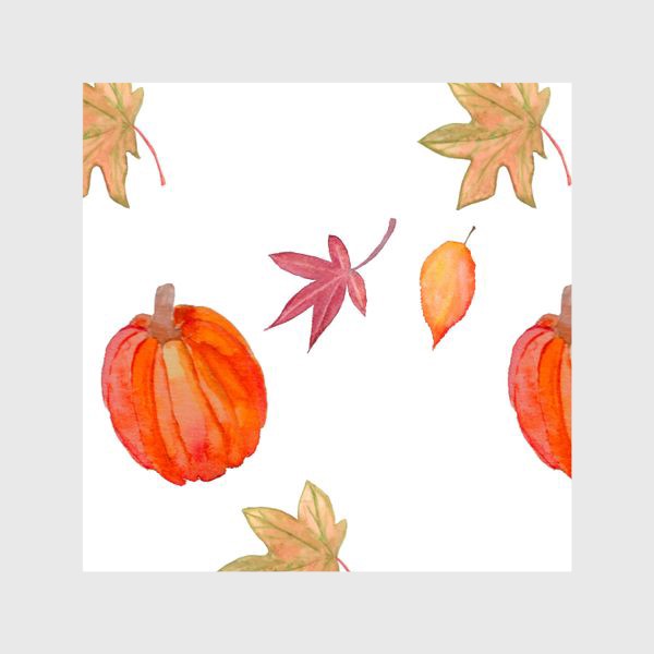 Шторы «Осенний паттерн с листьями и тыквой»