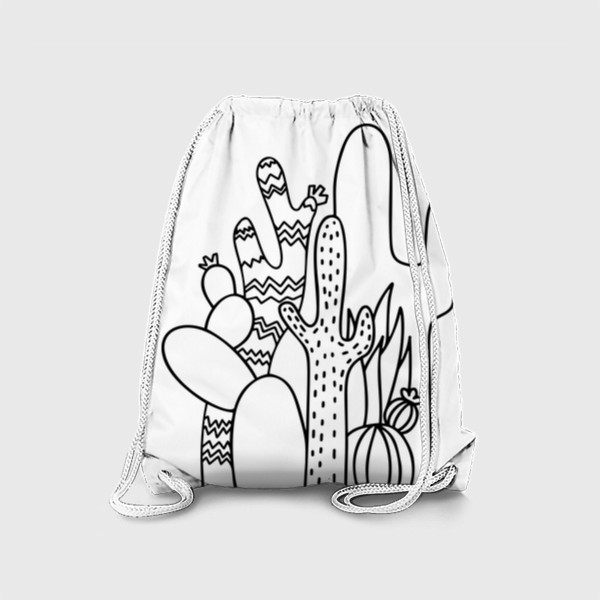 Рюкзак «Кактусы, суккуленты, лето, солнце, жаркие страны, путешествия, минимализм, скетч, лайн арт, экзотические цветы, кактус»