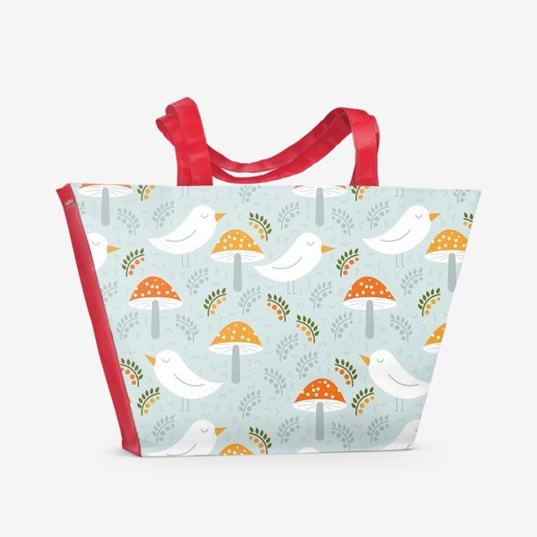 Пляжная сумка «Птички и мухоморы»