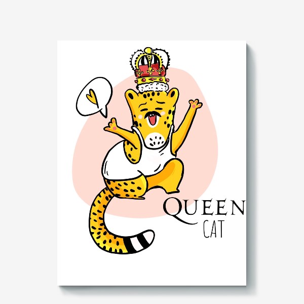 Холст «Кот Queen Леопард Котики Король Музыка группа Квин Фанарт»
