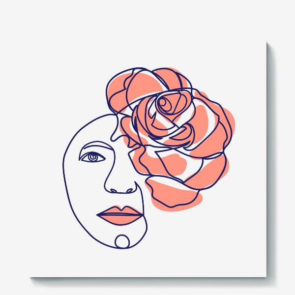 Холст «Женщина-роза. Женский трендовый абстрактный портрет, непрерывная линия»