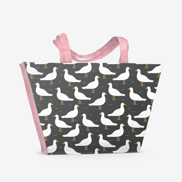 Пляжная сумка «Белые чайки на черном»