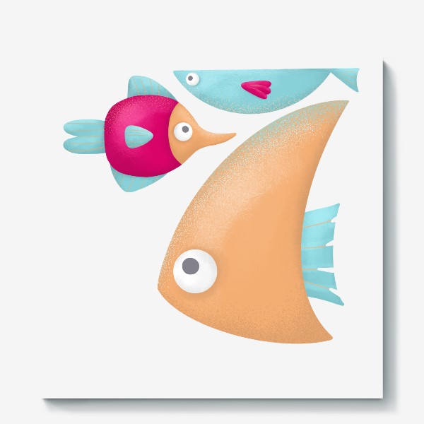 Холст «Рыбы. Летний яркий принт. Рыбки. Море, солнце, пляж, подводный мир, вода. Знак зодиака РЫБЫ. Астрология. Для всей семьи»